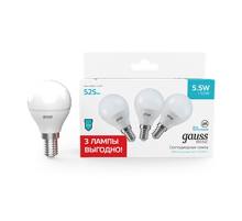 Лампа светодиодная   Basic Шар 5,5W 525lm 4100K E14  (3 лампы в упаковке) LED 1/40  10531252T  Gauss