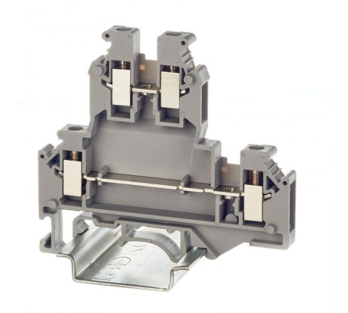 Клемма двухуровневая, винтовой зажим, 4 точки подключения, 4 кв.мм, серая  KRUKB-5  DKC