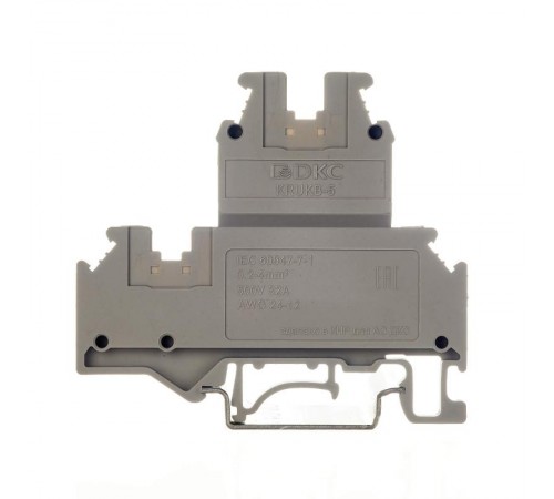 Клемма двухуровневая, винтовой зажим, 4 точки подключения, 4 кв.мм, серая  KRUKB-5  DKC