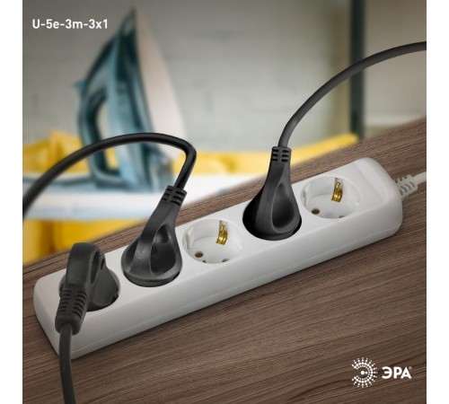 Удлинитель U-5e-3m  ЭРА c заземл., 3х1мм2, 16А, ПВС, 5гн, 3м  Б0028376  ЭРА