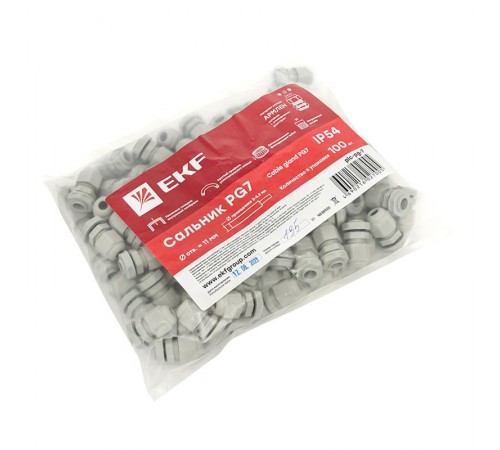 Сальник PG7 IP54 d отверстия 11мм, d проводника 3-6,5мм EKF PROxima  plc-pg-7  EKF