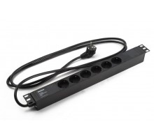 Блок розеток SHE19-6SH-2.5EUд. 19" шк., горизонт., 6 розеток Schuko(16A), 250В, 482.6x44.4x44.4мм(ДхШхВ)  397026  Hyperline