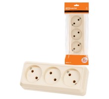 Розетка 3-х местная горизонтальная 2П открытой установки IP20 10A сл. кость "Ладога"  SQ1801-0224  TDM