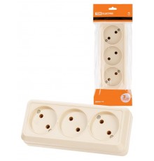 Розетка 3-х местная горизонтальная 2П открытой установки IP20 10A сл. кость "Ладога"  SQ1801-0224  TDM