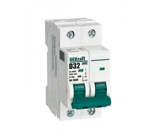 Выключатель автоматический без теплозащиты двухполюсный ВА-103М2P 32А характеристика D 6кА  12550DEK  Dekraft
