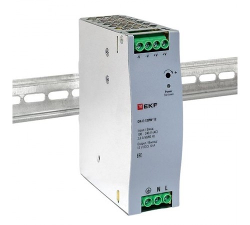 Блок питания на дин рейку 120 вт,Uвх ~ 220 В AC , Uвых - 12 В DC постоянного тока DR-E-120W-12 EKF