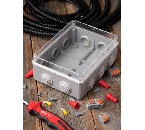 Коробка распределительная КМР-050-042пк пылевлагозащищенная, 10 мембранных вводов, уплотнительный шнур, прозрачная крышка (190х140х70) EKF PROxima  p