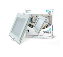 Светильник светодиодный встраиваемый квадратный с декоративным стеклом 12W 4000K 1/40  948111212  Gauss