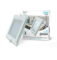Светильник светодиодный встраиваемый квадратный с декоративным стеклом 12W 4000K 1/40  948111212  Gauss