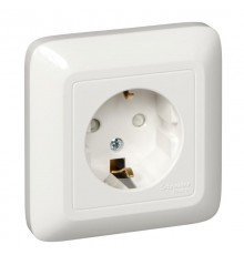 ПРИМА О/У Белый Розетка 1-ая с/з с защитными шторками 16А, с изолир. пластиной (в сборе)(опт.упак.)  RA16-003-1I-B  Schneider Electric