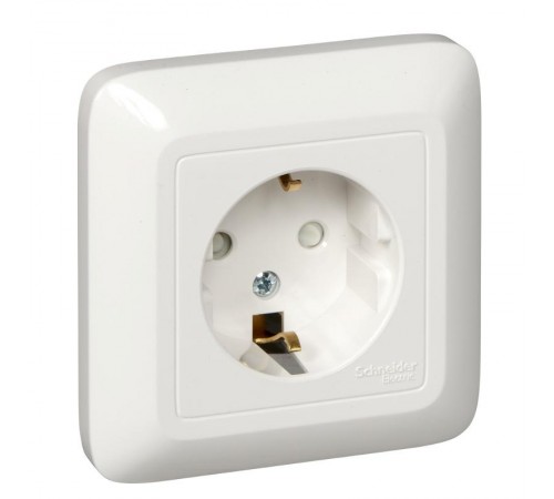 ПРИМА О/У Белый Розетка 1-ая с/з с защитными шторками 16А, с изолир. пластиной (в сборе)(опт.упак.)  RA16-003-1I-B  Schneider Electric