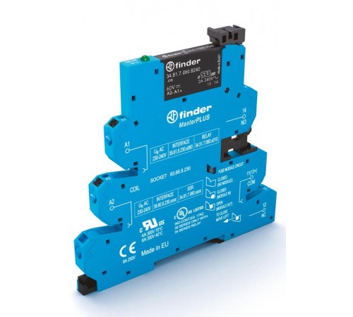 Интерфейсный модуль, твердотельное реле, серия MasterPLUS; выход 6A (24В DC); питание 230-240В AC/DC подавление утечки тока  396032309024  Finder