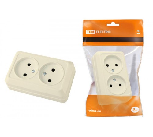 Розетка двойная 2П открытой установки IP20 10А 250В (керамика) сл. кость "Ладога"  SQ1801-0212  TDM