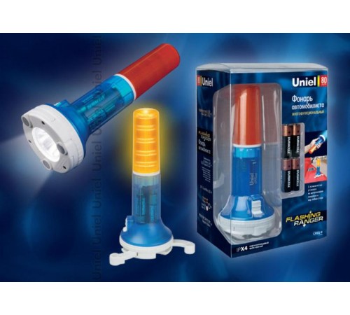 Фонарь-offroad Premium "Flashing ranger" P-AT031-BB Amber-Blue  пластм, XP-C Cree White LED, 4хАА в/к, янтарно-синий  05143  Uniel