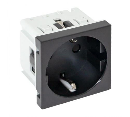 Розетка 45х45 с зазем., с защ. шторками, 90 градусов, черная, матовая E2MR16-028-30EKF