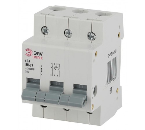 Выключатель нагрузки модульный (мини-рубильник) ВН-29 3P 63А SIMPLE-mod-66 ЭРА SIMPLE  Б0039256  ЭРА
