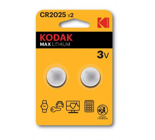 Батарейки  CR2025-2BL MAX Lithium (60/240/43200)  Б0037003  Kodak