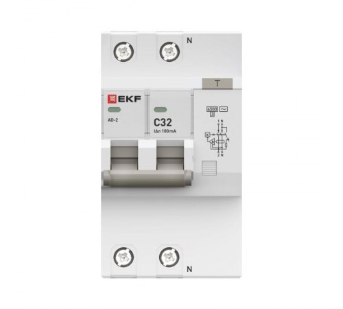 Выключатель автоматический дифференциального тока АД-2 2п 32А C 100мА тип AC (4 мод.) PROxima (электронный)  DA2-32-100-pro  EKF