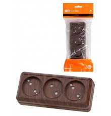 Розетка 3-х местная горизонтальная 2П открытой установки IP20 10A с з/ш бук "Ладога"  SQ1801-0325  TDM