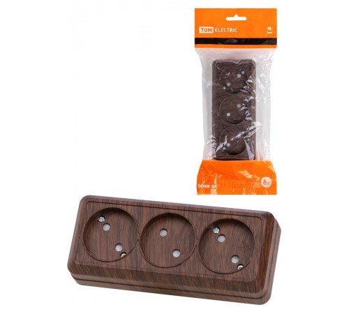 Розетка 3-х местная горизонтальная 2П открытой установки IP20 10A с з/ш бук "Ладога"  SQ1801-0325  TDM