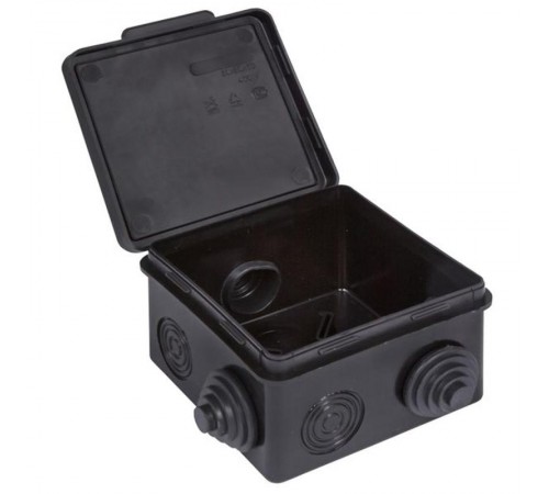 Коробка распределительная КМР-030-031 с крышкой (80х80х50), 7 мембр. вводов чёрная IP54 розн. стикер  plc-kmr-030-031-2b EKF