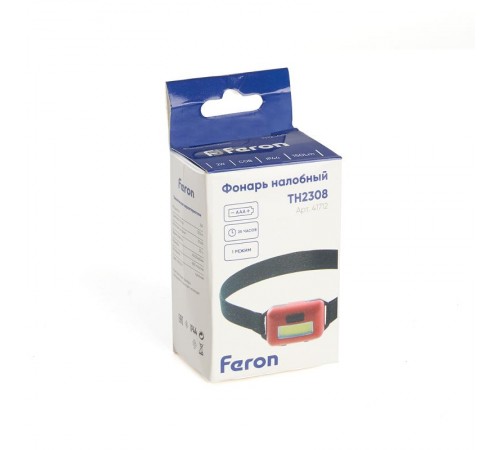 Фонарь налобный светодиодный, работающий от батареек 3*AAA, 2W, COB, IP44, пластик, TH2308  41712  FERON