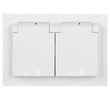 Розетка Intro Accent 6-210-01 2х2P+E Schuko с крышками штор., 16А-250В, IP44, СУ, AL/CU, белый   Б0063577  Intro