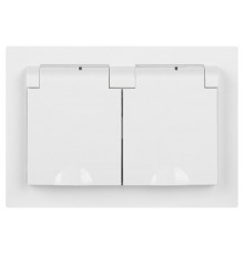 Розетка Intro Accent 6-210-01 2х2P+E Schuko с крышками штор., 16А-250В, IP44, СУ, AL/CU, белый   Б0063577  Intro