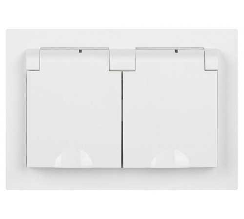 Розетка Intro Accent 6-210-01 2х2P+E Schuko с крышками штор., 16А-250В, IP44, СУ, AL/CU, белый   Б0063577  Intro