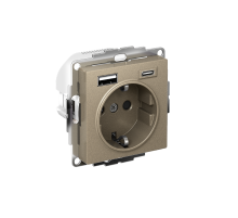 AtlasDesign Розетка 16А c 2 USB A+C, 5В/2,4А/3,0А, 2х5В/1,5А, механизм, Шампань  ATN000532  SE