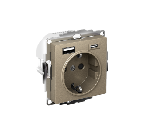 AtlasDesign Розетка 16А c 2 USB A+C, 5В/2,4А/3,0А, 2х5В/1,5А, механизм, Шампань  ATN000532  SE