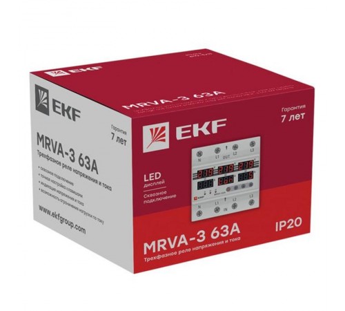 Трехфазное реле напряжения и тока с дисп. MRVA-3 63A EKF   MRVA-3-63A   EKF