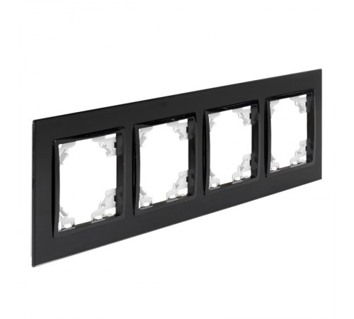 Минск Рамка 4-местная стеклянная черная Basic  ERM-G-404-70  EKF