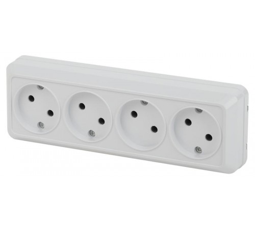 Розетка Intro Quadro 2-207-01 без заземления четырехместная 4х2P, 16А-250В, IP20, ОУ, белый  Б0053829  Intro