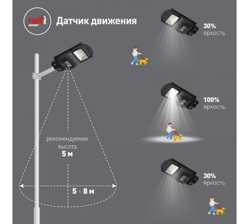 Светильник светодиодный уличный на солн.батарее SMD, 20W, с датч. движ., ПДУ, 400 lm, 5000К, IP65  Б0046797  ЭРА