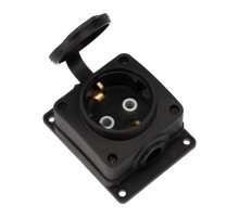 Розетка (колодка) влагозащищенная с крышкой 1 гнездо COMPACT, с/3, 16А, IP54, каучук, черная  111-221  REXANT