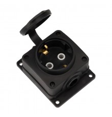 Розетка (колодка) влагозащищенная с крышкой 1 гнездо COMPACT, с/3, 16А, IP54, каучук, черная  111-221  REXANT