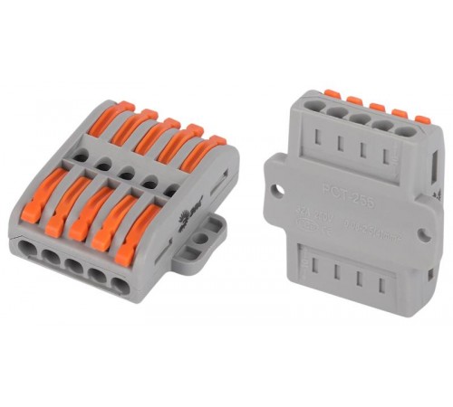 Клемма  NO-225-456 проходная с монтажной площадкой 222-2415Р с рычагами 5 полюсов 0.08-2.5/4 мм2 (упаковка 1 шт.)  Б0067945  ЭРА