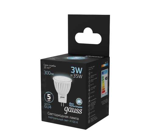 Лампа светодиодная LED 3Вт GU4 220В 4100К MR11 d35х45мм  132517203  Gauss