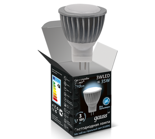 Лампа светодиодная LED 3Вт GU4 220В 4100К MR11 d35х45мм  132517203  Gauss