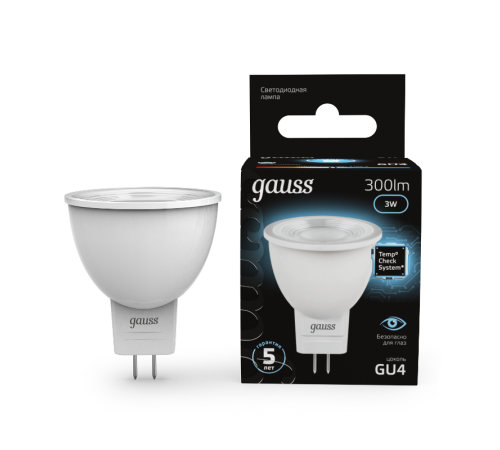 Лампа светодиодная LED 3Вт GU4 220В 4100К MR11 d35х45мм  132517203  Gauss