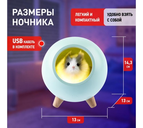 Светильник-ночник светодиодный настольный NLED-468-1W-GR "Хомяк в домике", зеленый   Б0052817  ЭРА
