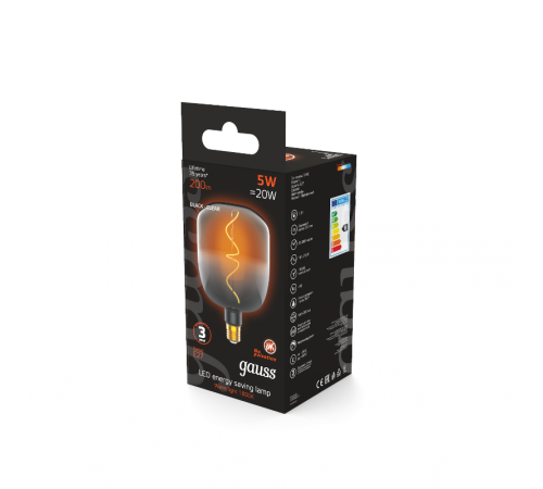 Лампа светодиодная LED Filament V140-DC Black-Clear 5W E27 200lm 1800K 140*204mm 1/6  1008802105  Gauss