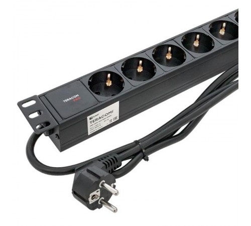 Блок розеток PDU TERACOM PRO 19" 1U 16А/250В 9 розеток Schuko 2 м 3x1,5 мм2 вилка Schuko  TRP-HPD-16A-9SH-2MSH  EKF