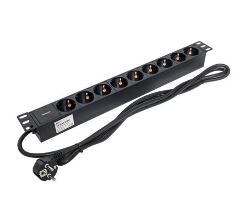 Блок розеток PDU TERACOM PRO 19" 1U 16А/250В 9 розеток Schuko 2 м 3x1,5 мм2 вилка Schuko  TRP-HPD-16A-9SH-2MSH  EKF