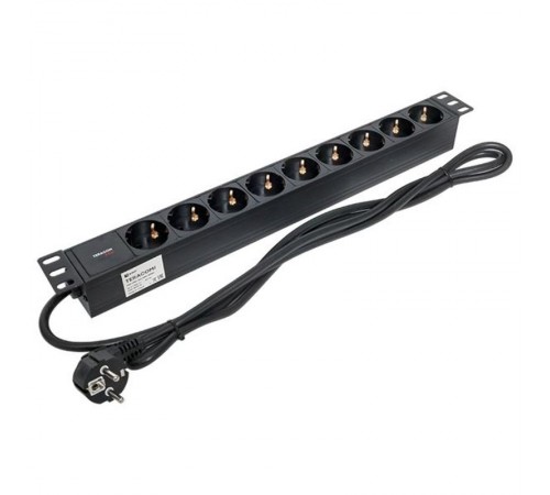 Блок розеток PDU TERACOM PRO 19" 1U 16А/250В 9 розеток Schuko 2 м 3x1,5 мм2 вилка Schuko  TRP-HPD-16A-9SH-2MSH  EKF