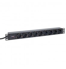 Блок розеток PDU TERACOM PRO 19" 1U 16А/250В 9 розеток Schuko 2 м 3x1,5 мм2 вилка Schuko  TRP-HPD-16A-9SH-2MSH  EKF