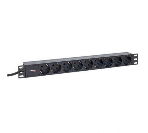 Блок розеток PDU TERACOM PRO 19" 1U 16А/250В 9 розеток Schuko 2 м 3x1,5 мм2 вилка Schuko  TRP-HPD-16A-9SH-2MSH  EKF