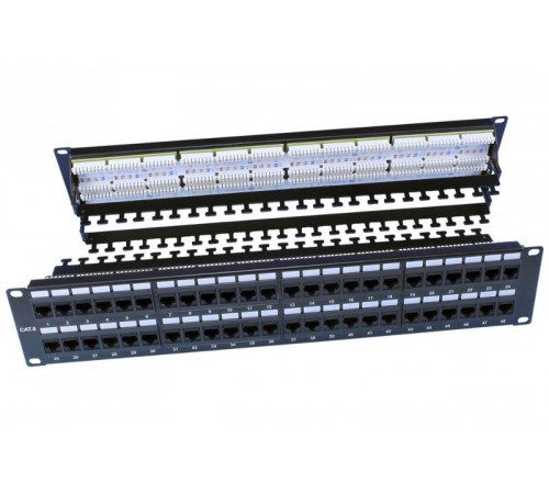 Патч-панель PP3-19-48-8P8C-C6-110D 19",2U,48 портов RJ-45,кат.6,Dual IDC,ROHS,черн.(зад.каб.организ.в комп.)  246108  Hyperline