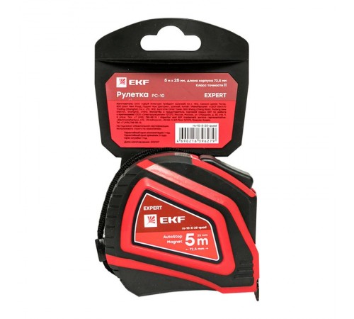 Рулетка измерительная РС-10 (5 м х 25 мм) Autostop Магнит EKF Expert  rs-10-5-25-quad  EKF